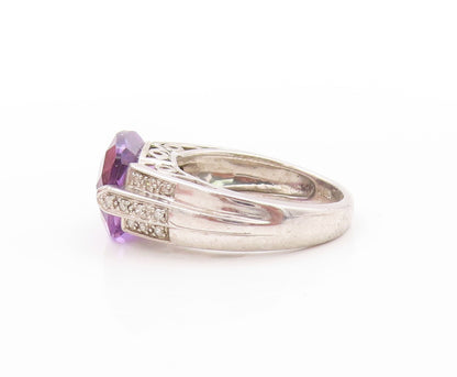 925 Sterling Silver Vintage Ring Designer Amethyst & Topaz Band  Sz 6  RG32837