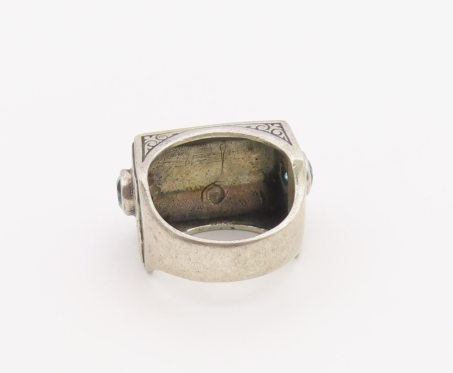 925 Sterling Silver Vintage Ring Blue Topaz Engraved Floral Band Sz 6.5  RG36504