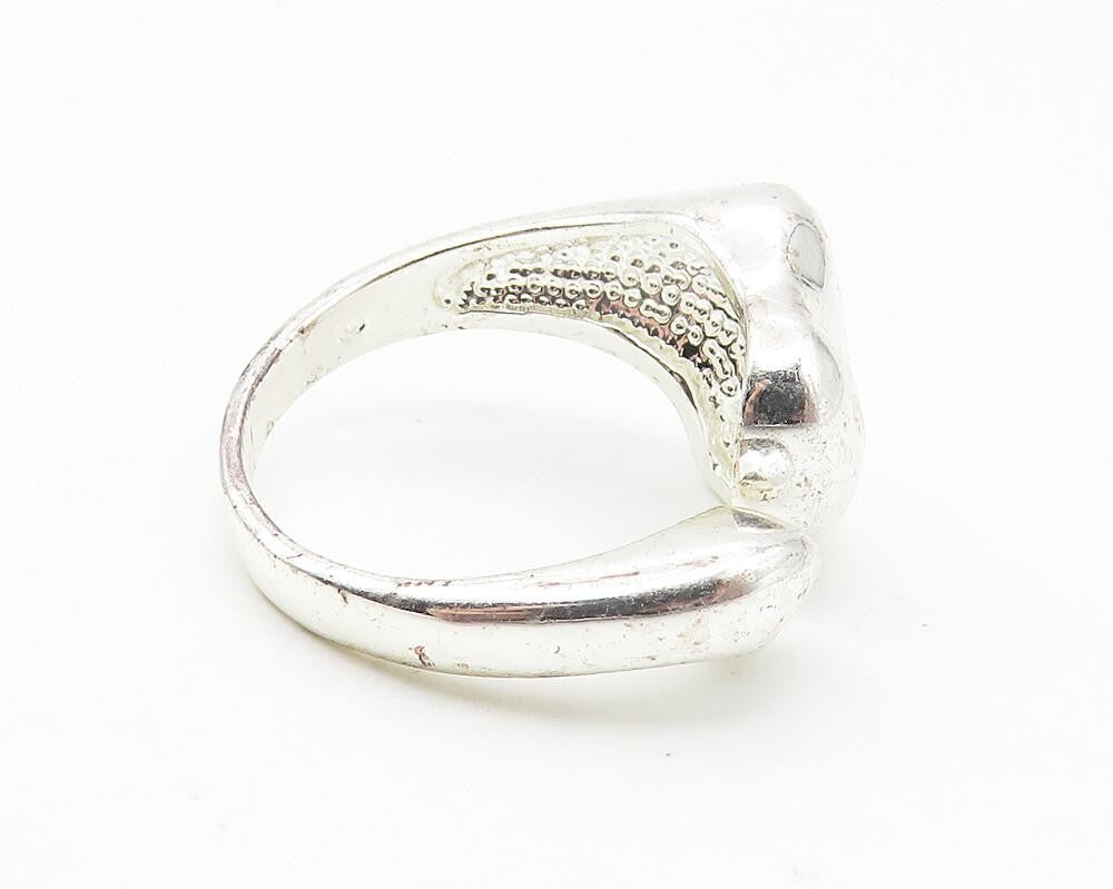 925 Sterling Silver  Topaz Accented Shiny Love Heart Band Ring Sz 6  RG10763