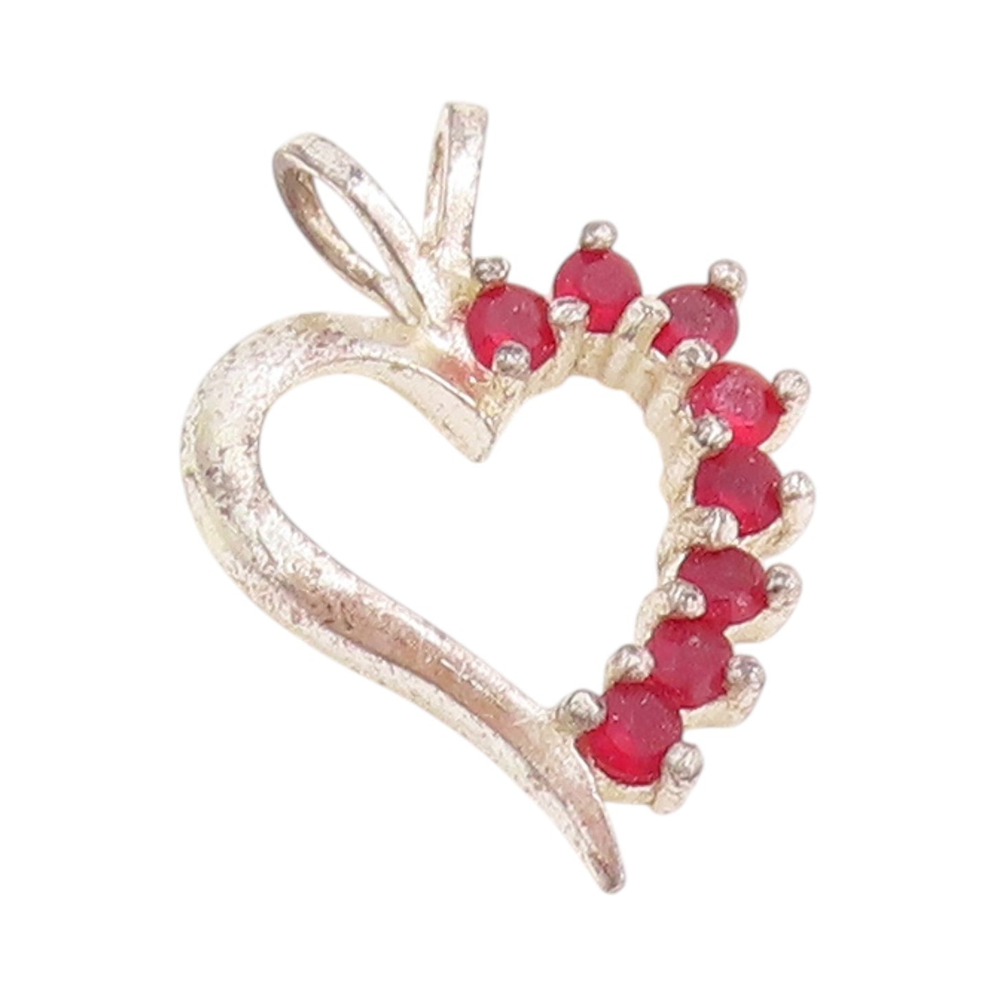 925 Sterling Silver Vintage Pendant Red Ruby Love Heart Cut Out Charm  PT24754