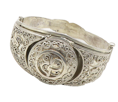 MIDDLE EAST 925 Sterling Silver Vintage Filigree Detail Bangle Bracelet  BT7015