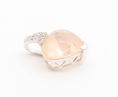 925 Sterling Silver Vintage Pendant Rose Quartz & CZ Love Heart Charm  PT26604