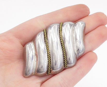 MEXICO 925 Sterling Silver  Vintage Two Tone Fluted Twist Brooch Pin  BP1177