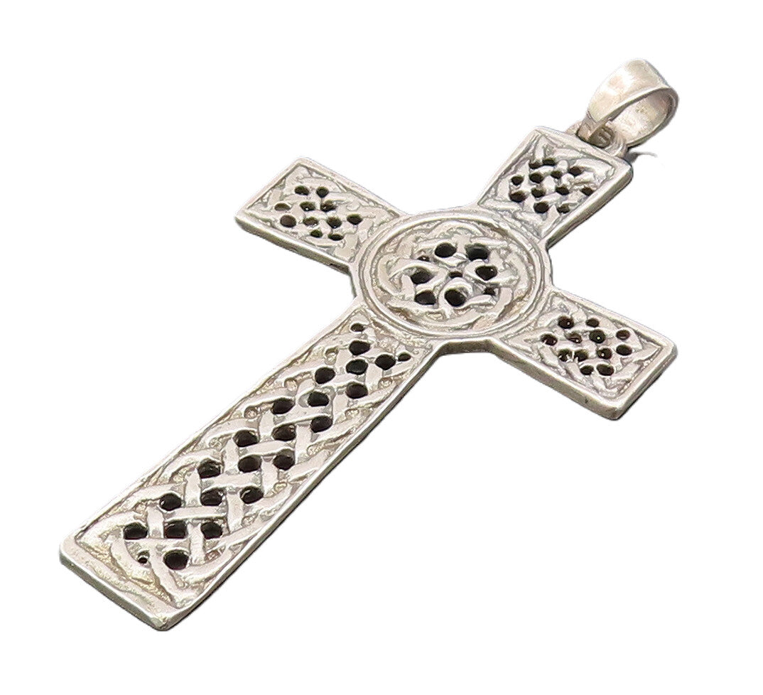 925 Sterling Silver  Vintage Braded Rope Carved Cross Pendant PT22147