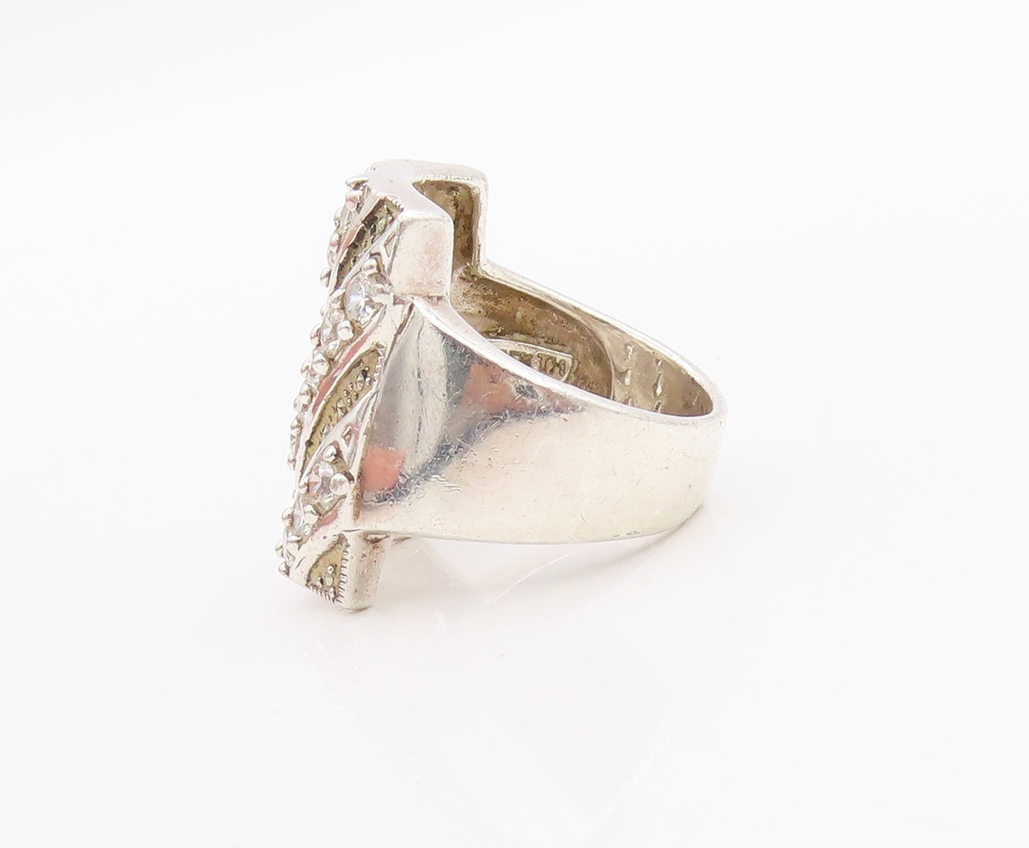 925 Sterling Silver Vintage Ring Beaded & Topaz Bands Inlay Sz 8.5  RG33276