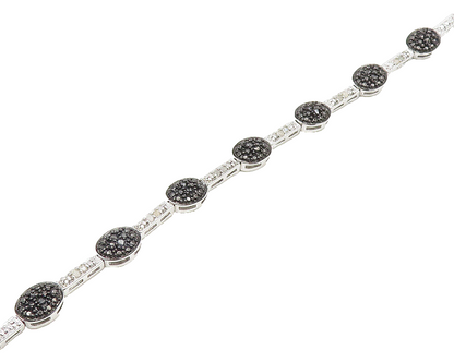 925 Sterling Silver  Genuine Diamonds Two Tone Bar Chain Bracelet  BT7357
