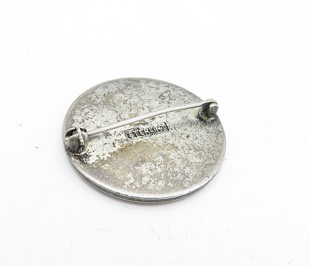 925 Sterling Silver  Vintage Oxidized Round Good Samaritan Brooch Pin  BP1510