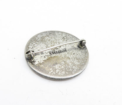 925 Sterling Silver  Vintage Oxidized Round Good Samaritan Brooch Pin  BP1510