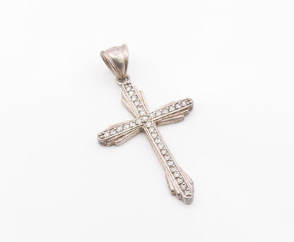925 Sterling Silver  Vintage Cubic Zirconia Religious Cross Pendant  PT16746