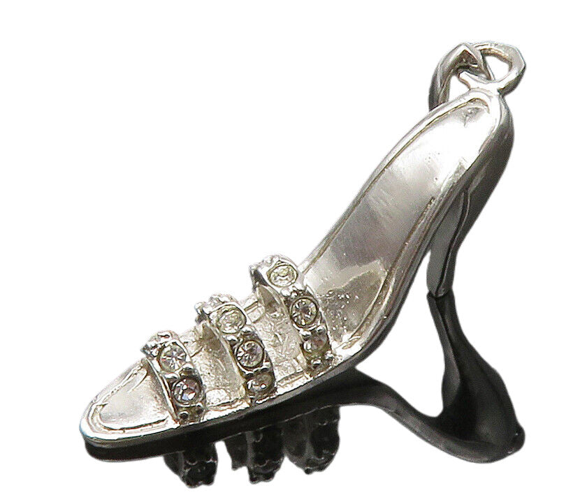 925 Sterling Silver  Shiny Cubic Zirconia High Heel Sandal Pendant  PT10359