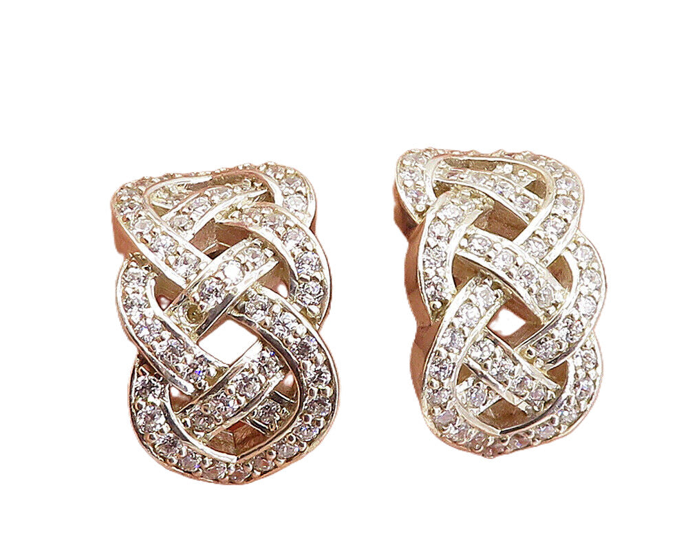 925 Sterling Silver  Vintage Cubic Zirconia Pretzel Knot Drop Earrings  EG2448