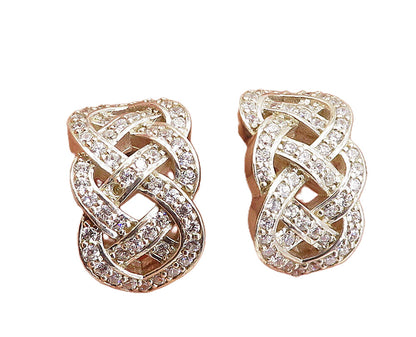925 Sterling Silver  Vintage Cubic Zirconia Pretzel Knot Drop Earrings  EG2448