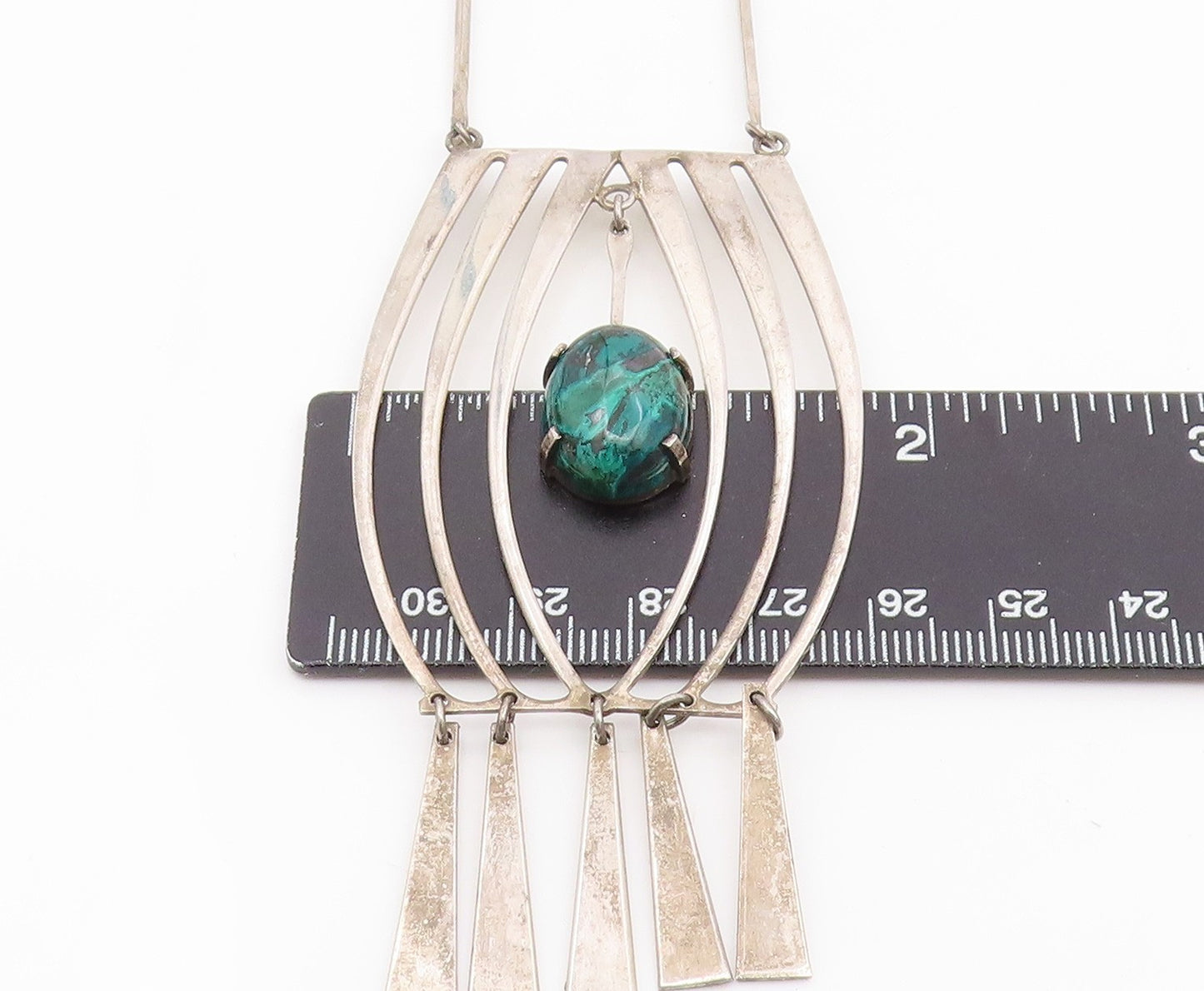 925 Sterling Silver Vintage Necklace ISRAEL Eilat Stone Chandelier Chain  NE4814