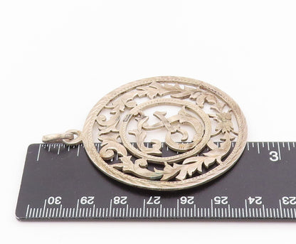 925 Sterling Silver Vintage Pendant Etched Openwork Floral Medallion  PT25665