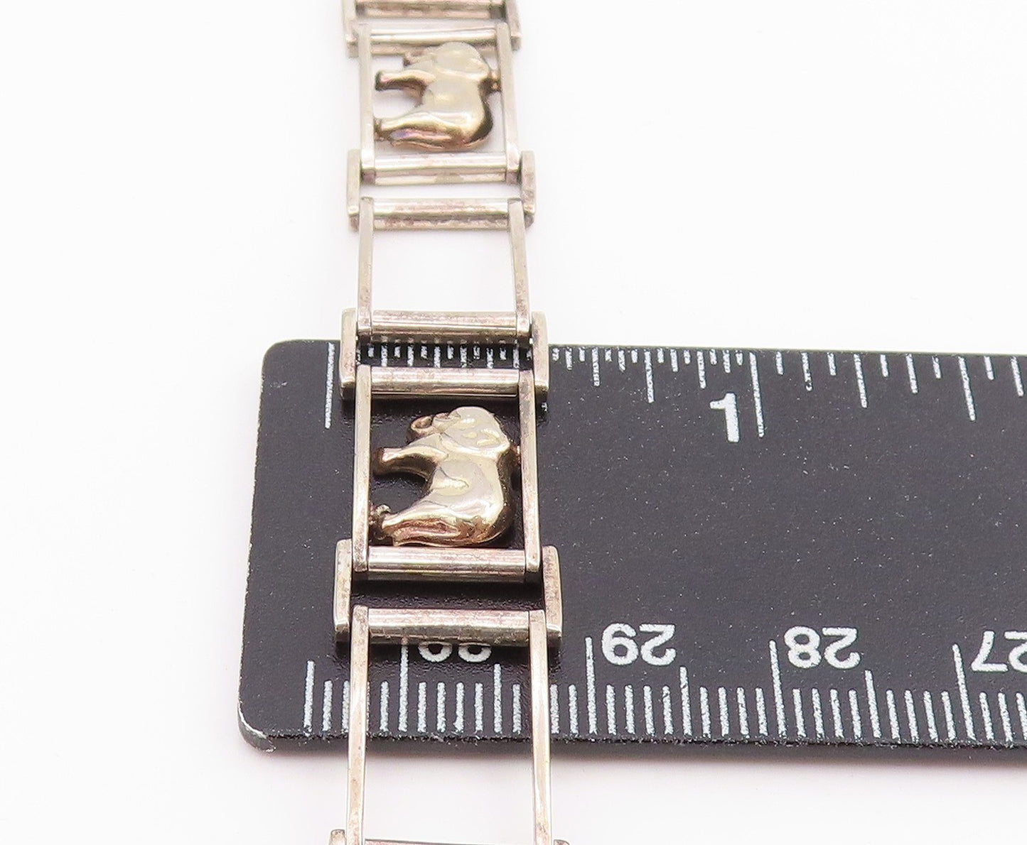 925 Sterling Silver Vintage Bracelet Good Luck Elephant Figural Link  BT11630