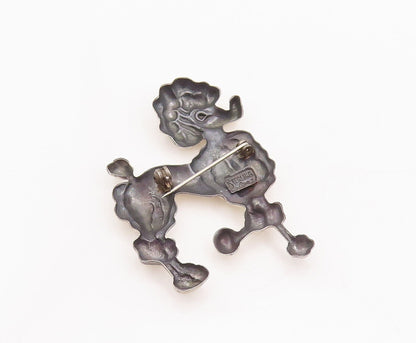 925 Sterling Silver Vintage Brooch Pin LANG Solid Carved Groomed Poodle  BP10846