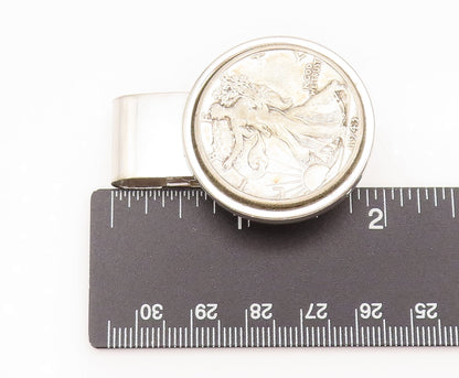 DAVID DONAHUE 925 Silver  Vintage Carved Circular Coin Solid Money Clip TR3581