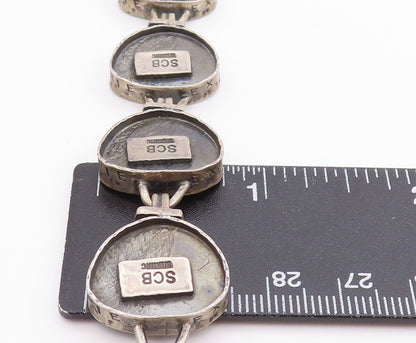925 Sterling Silver Vintage Bracelet Etched Geometric Echoes Link Chain  BT11399