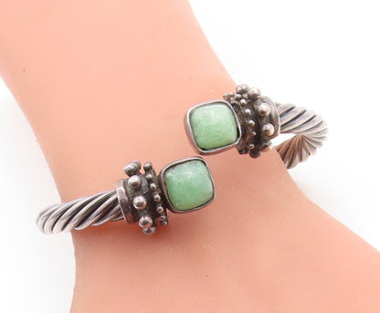 925 Sterling Silver  Vintage Dark Tone Jade Twist Bypass Cuff Bracelet  BT2255