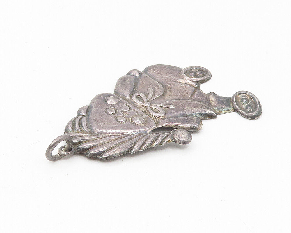925 Sterling Silver  Vintage Oxidized Teddy Bear In Pajamas Pendant  PT9115