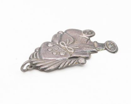 925 Sterling Silver  Vintage Oxidized Teddy Bear In Pajamas Pendant  PT9115