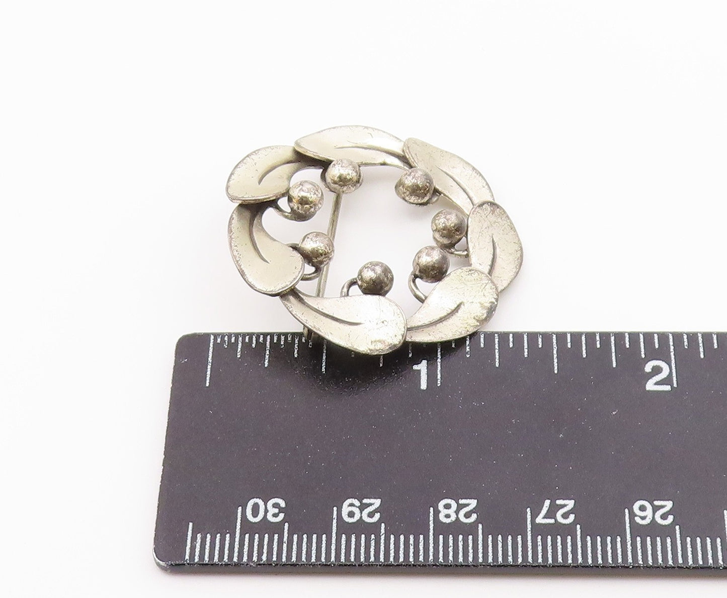BEAU 925 Sterling Silver  Vintage Modernist Floral Wreath Brooch Pin  BP8164