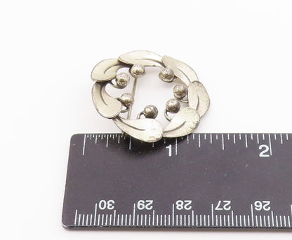 BEAU 925 Sterling Silver  Vintage Modernist Floral Wreath Brooch Pin  BP8164