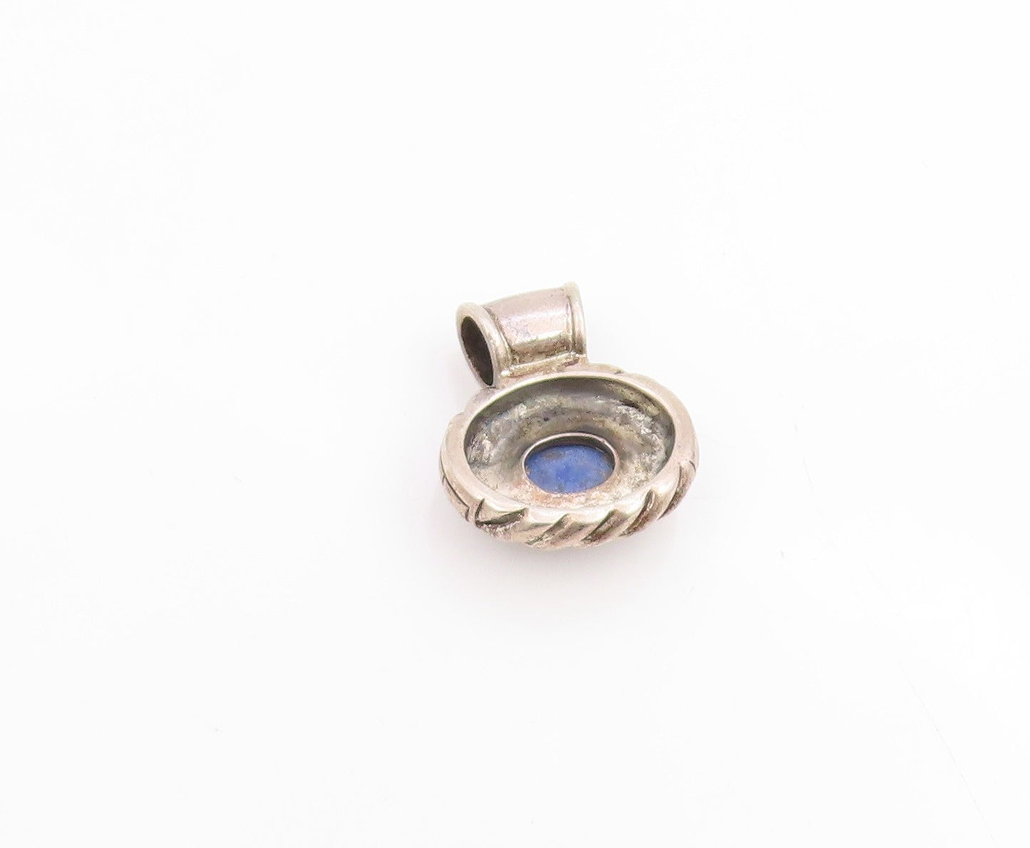 925 Sterling Silver Vintage Pendant Oval Cabochon Lapis Lazuli Charm   PT25630