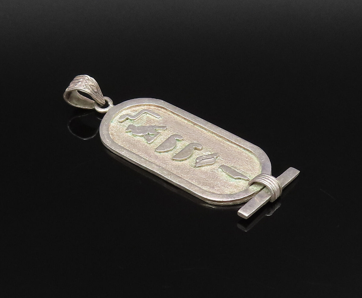 MIDDLE EAST 925 Silver  Vintage Carved Bird & Symbols Medal Pendant  PT21724