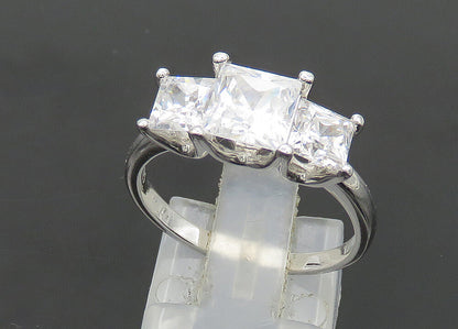 925 Sterling Silver  Vintage Cubic Zirconia 3 Stone Band Ring Sz 8  RG20785