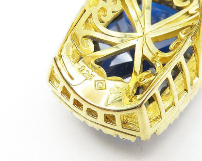 925 Sterling Silver  Designer Elongated Gold Plated Cocktail Ring Sz 7 RG11207