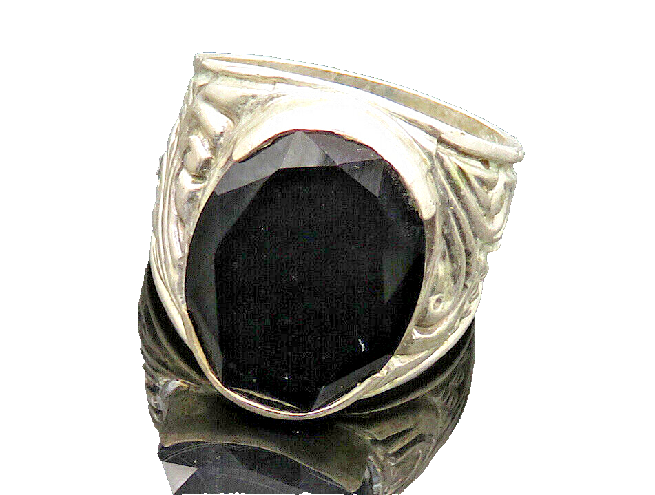 925 Sterling Silver  Vintage Black Onyx Swirl Cocktail Ring Sz 7  RG20062