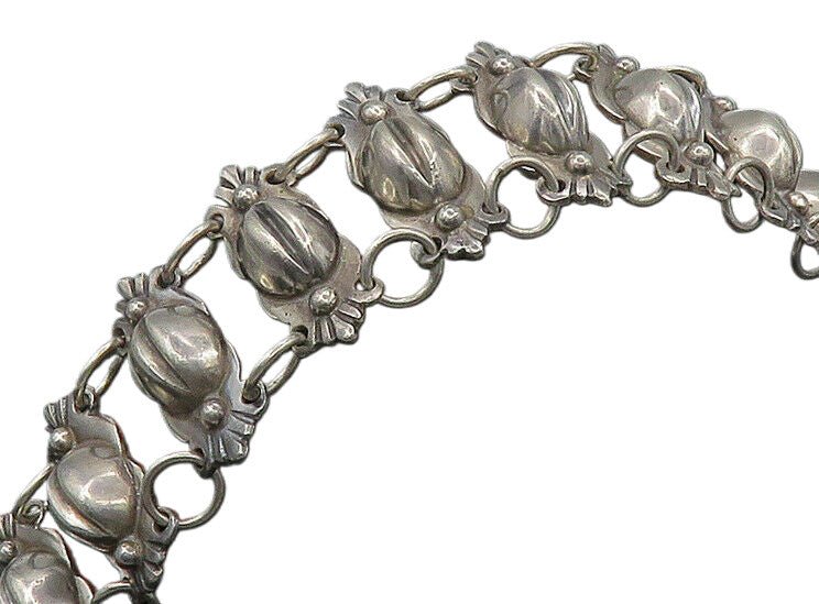 900 Silver Vintage Antique Solid Heavy Dome Link Chain Bracelet  BT8887