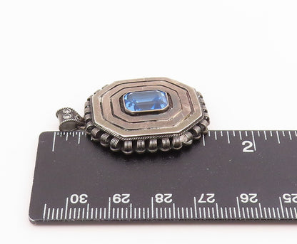 925 Sterling Silver Vintage Pendant EREZ ISRAEL Classic Blue Topaz Charm PT26238