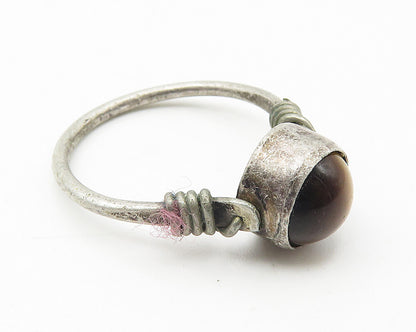 925 Sterling Silver  Vintage Cabochon Cut Tiger's Eye Band Ring Sz 6  RG10673
