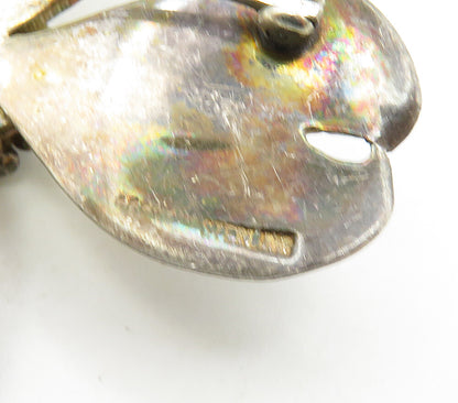 925 Sterling Silver  Vintage Dark Tone Single Flower Motif Brooch Pin  BP6395