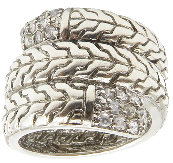 925 Sterling Silver  Shiny Topaz Chain Link Wrap Band Ring Sz 6  RG14149