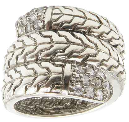 925 Sterling Silver  Shiny Topaz Chain Link Wrap Band Ring Sz 6  RG14149