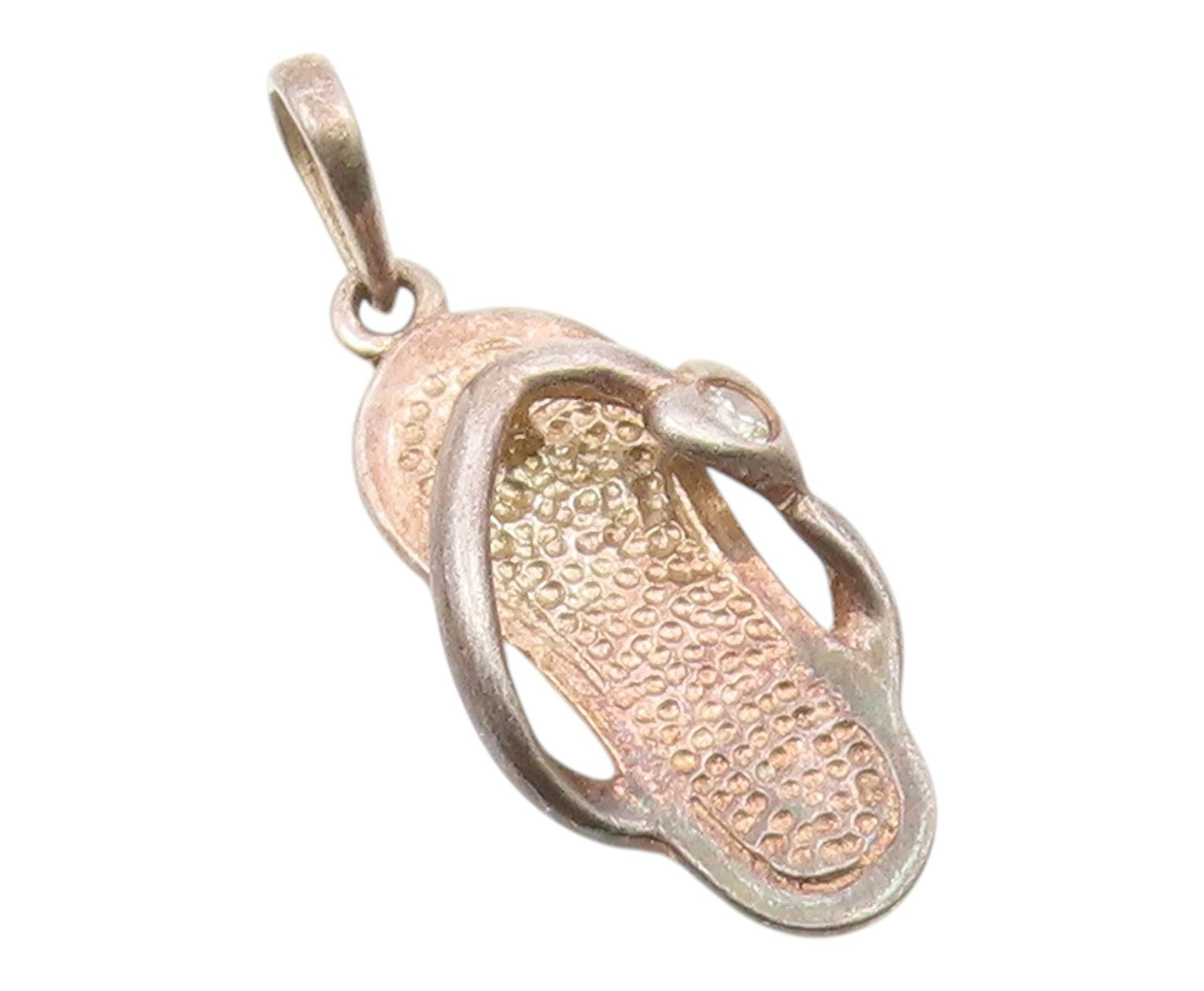 925 Sterling Silver  Vintage Single Cubic Zirconia Flip Flop Pendant  PT21166