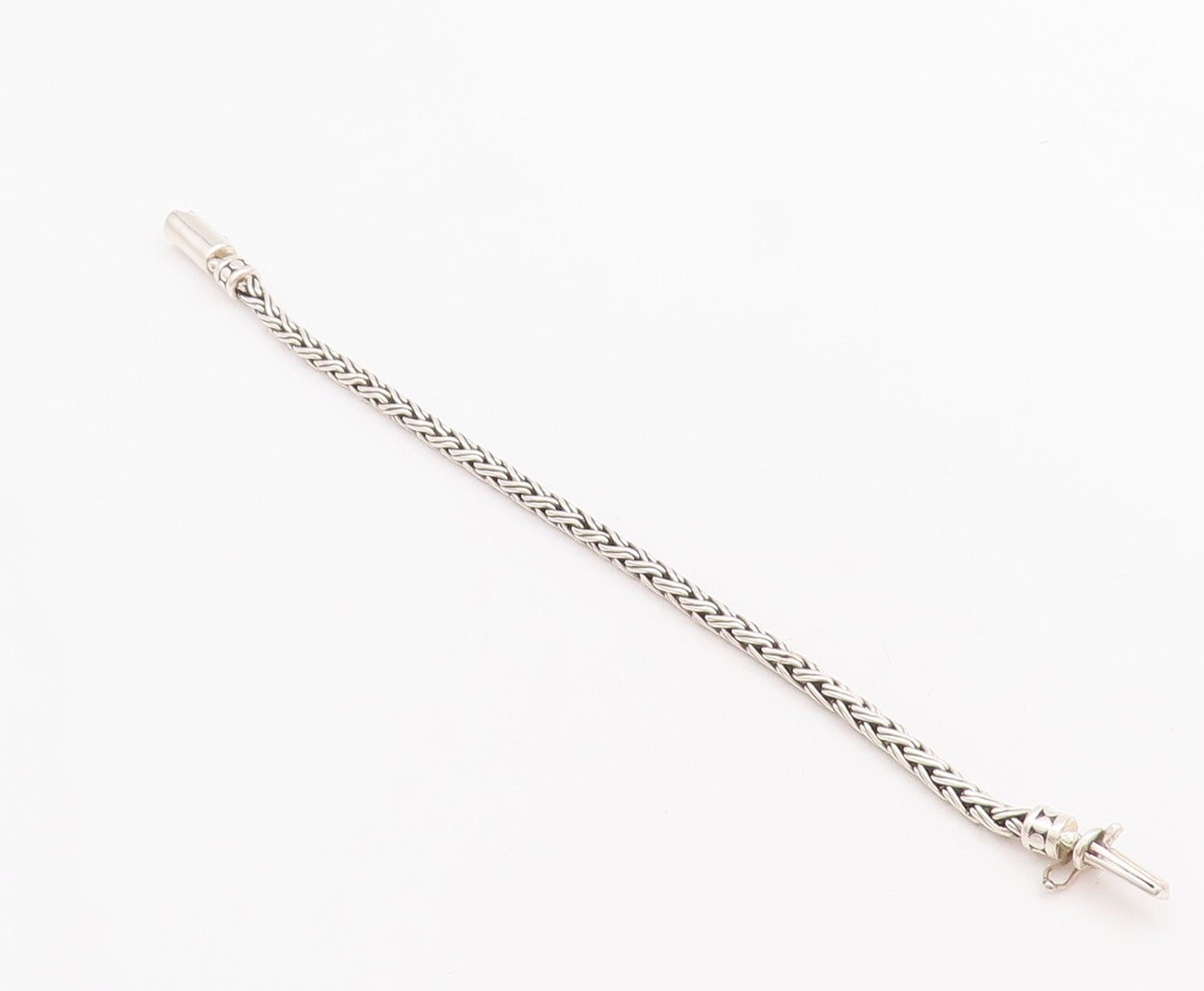 925 Sterling Silver Vintage Bracelet Solid Breaded Barrel Loack  BT10683