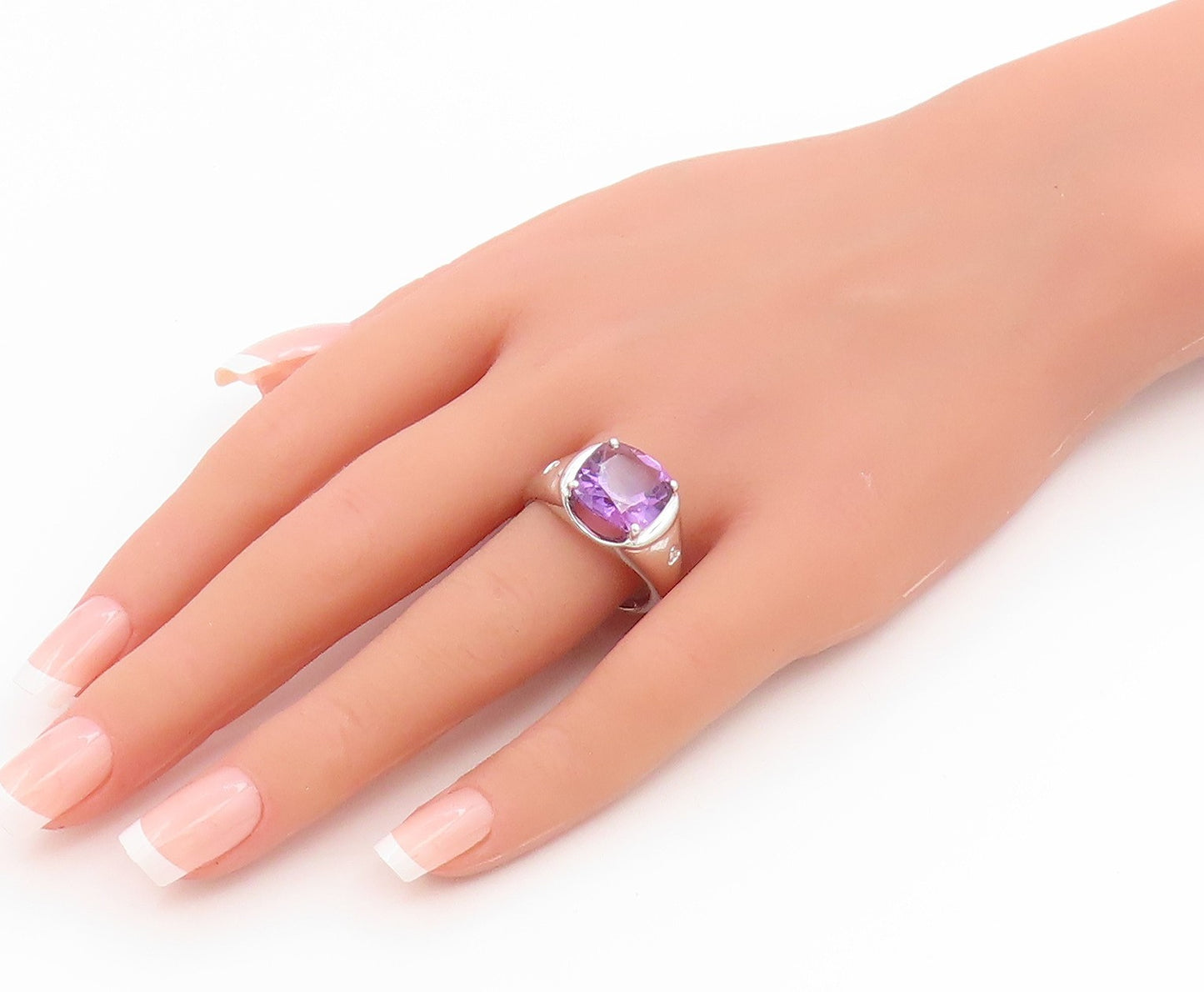 925 Sterling Silver Vintage Ring Real Diamonds & Amethyst Band  Sz 10  RG36051