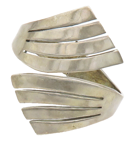 MEXICO 925 Sterling Silver  Vintage Modernist Bypass Cuff Bracelet  BT7295