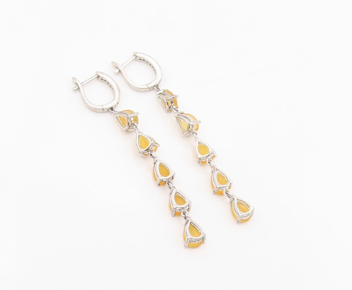 925 Sterling Silver Vintage Earrings Faceted Pear Cut Opal & CZ Dangles  EG13851