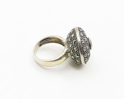 925 Silver  Vintage Hematite & Cubic Zirconia Cocktail Ring Sz 7  RG18412