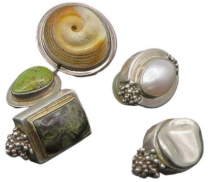 DESIGNER 925 Silver  Vintage Pearl & Jasper Lot Single Earrings  EG11386
