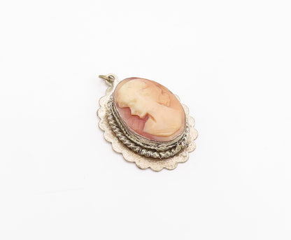 925 Sterling Silver Vintage Pendant Carved Lady Profile Cameo Charm  PT25998