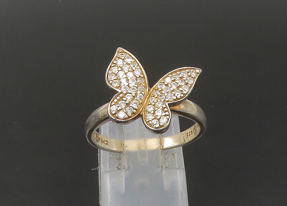 925 Sterling Silver  Vintage Shiny Topaz Butterfly Band Ring Sz 8  RG22519