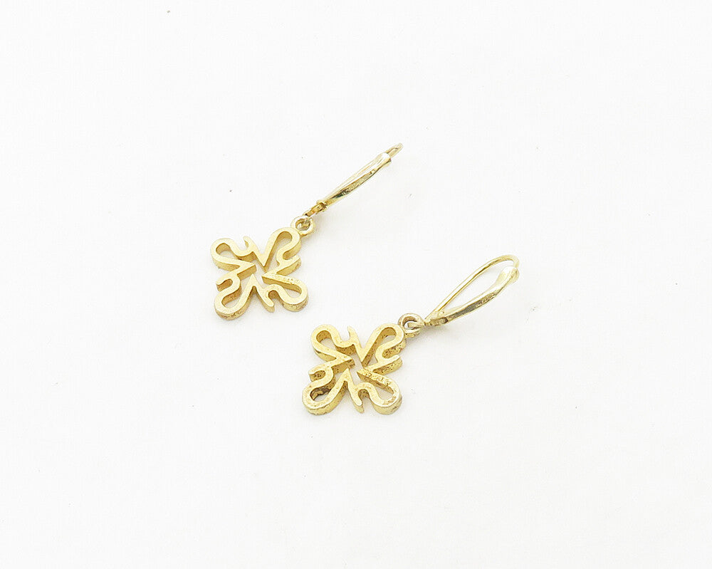 925 Sterling Silver  Vintage Gold Plated Open Design Dangle Earrings  EG9498