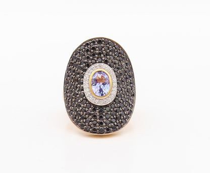 925 Sterling Silver Vintage Ring Gold Plated Large Topaz & Spinel  Sz 6  RG29967