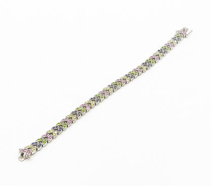 925 Sterling Silver Peridot & Multi Color Topaz Floral Chain Bracelet BT6483
